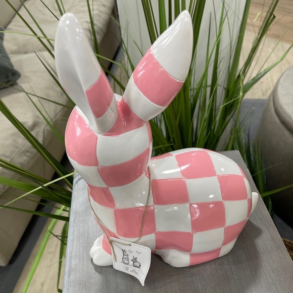 Easter Bunny & Egg Pink and White Checkered Tabletop Decor NWT HTF - Picture 5 of 7